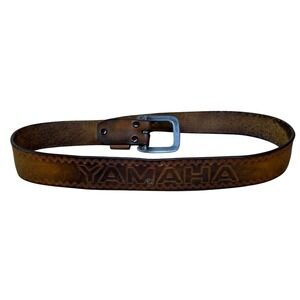 Vintage‎ Yamaha Motorcycle Leather Belt Men 43 Inches Brown Embossed Logo Buckle